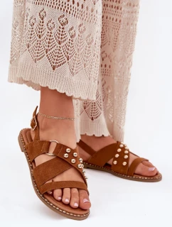 Sandały Damskie Na Płaskim Obcasie Ze Złotymi Ćwiekami Camel Zanira