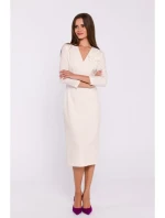 S372 Kvetinové šaty v tvare ceruzky - slonovinová kosť S372 Kvetinové šaty v tvare ceruzky - slonovinová kosť