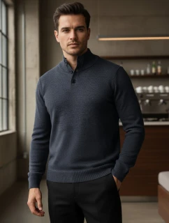 Pánsky sveter so stojacím golierom tmavomodrý FashionStreet WX2357