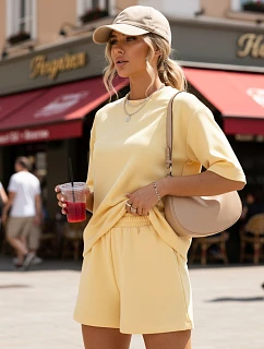 Dámsky letný pruhovaný komplet Poľský výrobok žltá FashionStreet AY1163