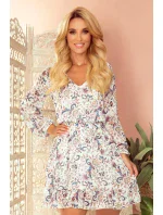 Bakara - Vzdušné dámske šifónové šaty s dekoltom a so vzorom kvetov na svetlom pozadí 295-2 Bakara - Vzdušné dámske šifónové šaty s dekoltom a so vzorom kvetov na svetlom pozadí 295-2