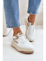 Damskie Sneakersy Z Eko Skóry Na Platformie Biało-Beżowe Henizore