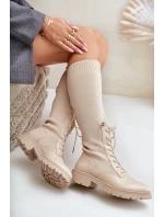 Wsuwane Kozaki Ze Skarpetkową Cholewką Beżowe Iranel