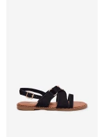 Sandały Damskie Na Płaskim Obcasie Ze Złotymi Ćwiekami Czarne Zanira