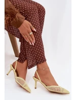 Sandály z pleteniny na jehlové podpatku žluté Hanelis