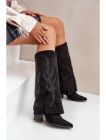 Zdobione Kozaki Z Wywiniętą Cholewką Na Słupku Czarne Ivilta