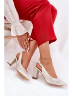 Ażurowe Sandały Ze Szpiczastymi Noskami Na Słupku Sergio Leone SK163 Perłowe