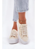 Trampki Damskie Z Koronką Lee Cooper LCW-25-31-3440L Beżowe