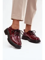 Lakierowane Skórzane Półbuty Damskie Z Przypinkami Artiker 57C0336 Bordowe