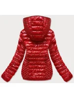Červená prešívaná dámska bunda s kapucňou (B9752)