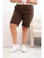 Dámske Plus veľkosť bavlnené šortky s opaskom Brown
