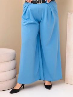 Plus veľkosť dámske široké nohavice z viskózy s opaskom modrá