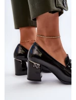 Półbuty Damskie Na Słupku Lakierowane Czarne D&A MR38-973