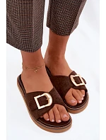 Dámské pantofle s zlatým sponou tmavě béžové Elviane