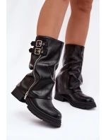 Dámské kotníkové boty s obráceným límcem zateplené s přezkami černé Salarie