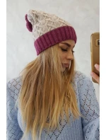 Bibiana fleecová čiapka K264 tmavo fialová + svetlo béžová