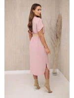 Šaty s ozdobným opaskom tmavo púdrovo ružové Šaty s ozdobným opaskom tmavo púdrovo ružové