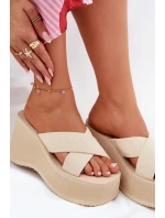 Klapki Damskie Na Koturnie I Platformie Beżowe Sevolee