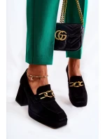 Zamszowe Czółenka Z Ozdobnym Łańcuchem Laura Messi 2444 Czarne