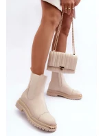 Damskie Skórzane Botki Sztyblety Beżowe Nialee