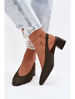 Materiálové dámské sandály na podpatku tmavě zelené Marcelle