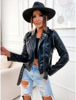 Čierna bunda ramoneska - vesta z eko kože FL202050 čierna - FLAM Mode Čierna bunda ramoneska - vesta z eko kože FL202050 čierna - FLAM Mode
