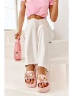 Piankowe Klapki Damskie Z Kokardą Różowe Salessa