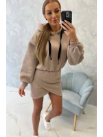 Zateplené šaty s obálkovým dnom tmavo béžové