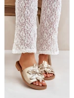 Klapki Z Ozdobą Skóra Naturalna Zazoo 3667 Złote