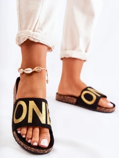 Klasyczne Wsuwane Klapki Z Napisem Czarno-Złote Bahari