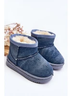 Dziecięce Śniegowce Botki Z Brokatem Niebieskie Sulinne
