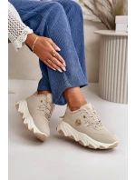 Ocieplane Buty Sportowe Damskie Sznurowane Na Platformie Beżowe Bialoa