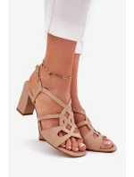 Damskie Sandały Na Obcasie Słupku Sergio Leone SK884 Beżowe