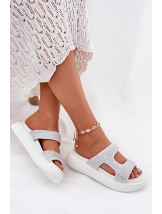 Zdobione Klapki Damskie Na Platformie Białe Jestella