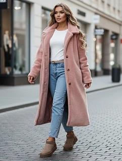 Dámsky zimný kabát s kožušinou, dlhý, NY0751z, ružový – FashionStreet