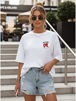 Dámske tričko oversize s nápisom, bavlnené, biele, FashionStreet NX9508RY Dámske tričko oversize s nápisom, bavlnené, biele, FashionStreet NX9508RY