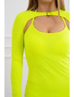 Pruhované vypasované šaty žlté neónové