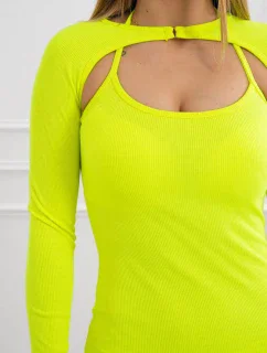 Pruhované vypasované šaty žlté neónové