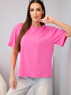 Dámska bavlnená základná blúzka s krátkymi rukávmi ružová