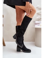 Ocieplane Kozaki Na Słupku Eko Zamszowe Przed Kolano Czarne Leamirael