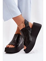 Zazoo 1792 Kožené sandály na platformě Černé