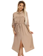 531-3 Midi sukňa so zlatými gombíkmi a viazaním - MOCHA MOUSSE