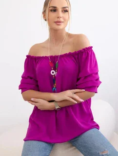 Španielska blúzka s ozdobnými rukávmi tmavo fialová