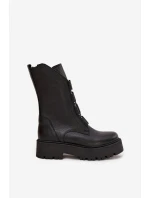 Botki Damskie Z Naturalnej Skóry Na Platformie Zazoo 3795 Czarne