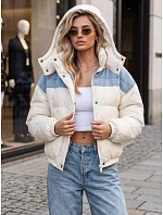 Dámska prešívaná péřová bunda s kapucňou v farbe ecru FashionStreet TY6086 Dámska prešívaná péřová bunda s kapucňou v farbe ecru FashionStreet TY6086
