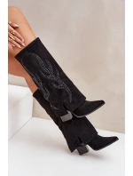 Zdobione Kozaki Z Wywiniętą Cholewką Na Słupku Czarne Ivilta