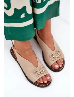 Sandały Na Płaskim Obcasie Z Ozdobą Eko Skóra Beżowe Tillireta