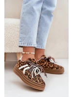 Sneakersy Damskie W Panterkę Na Platformie Z Ozdobami Brązowe Vinness