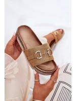 Klapki Damskie Na Platformie Ze Złotą Ozdobą I Brokatem Camel Morisela