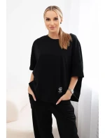 Súprava bavlnená blúzka + nohavice čierna